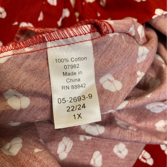 Ellos Fit & Flare 1X Button-down Shirt Dress Cap Sleeve Red and White - POCKETS! - Picture 9 of 11